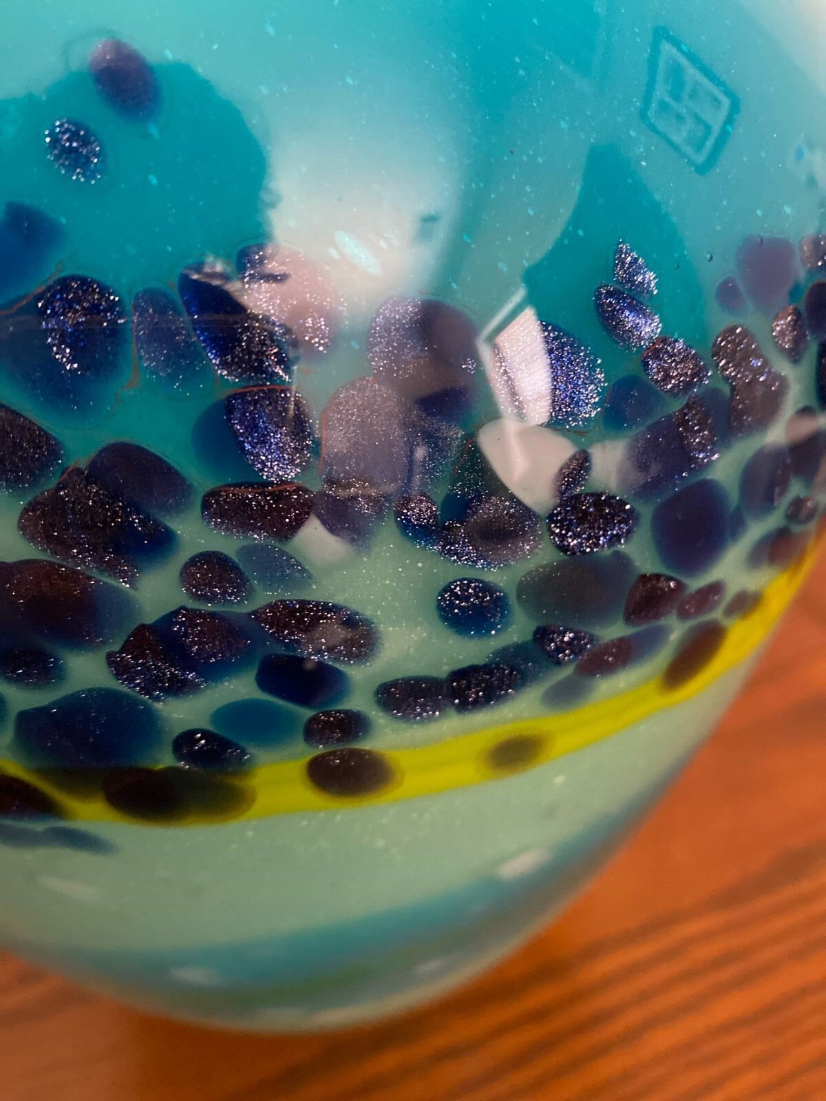 VTG MURANO Italy Hand Blown 16″ Art Glass Vase Blue Green with Flecks 10 lbs