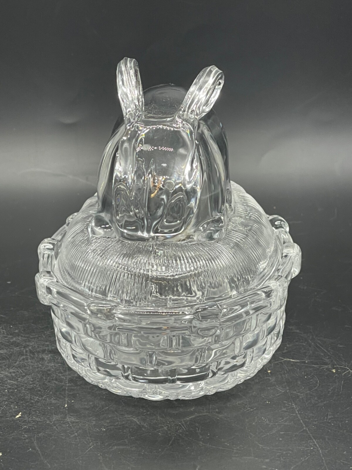 Clear, glass, rabbit on a nest