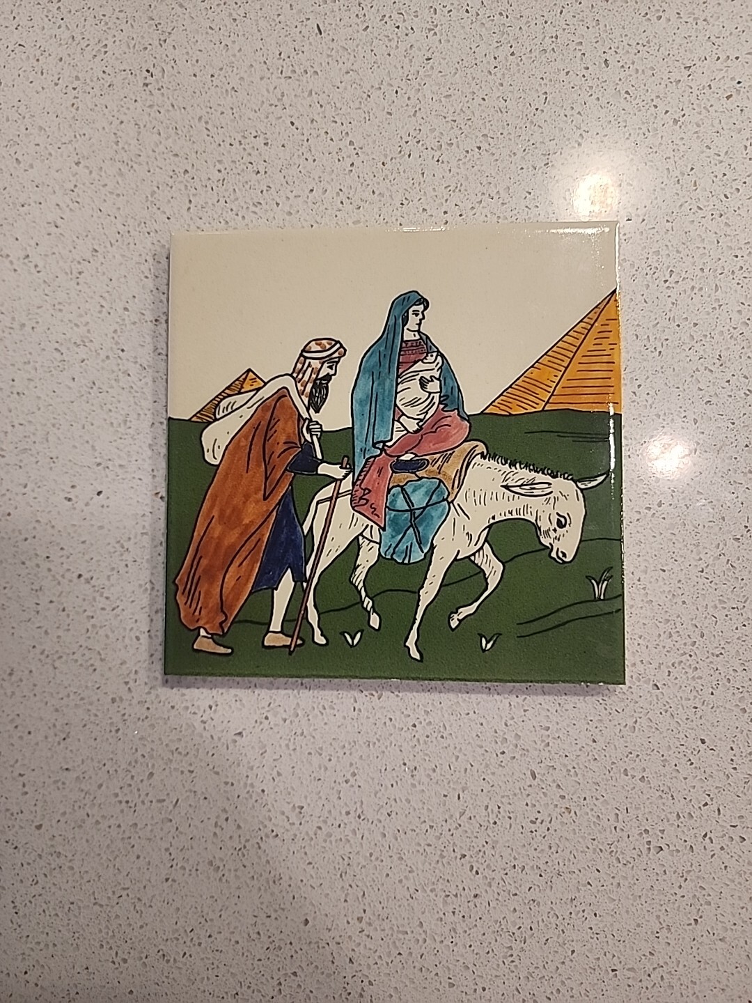 Jewish Jerusalem Pottery Karakashian Bros Wall Tile Trivet Jesus Mary Egypt 6×6