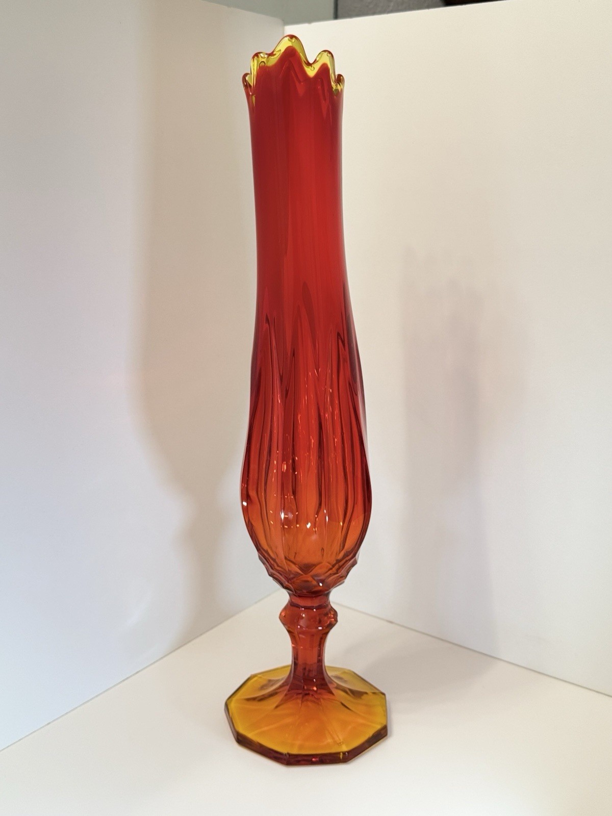 RARE L.E. Smith Vintage Glass Ruby Red Amberina Epic Line Swung Vase