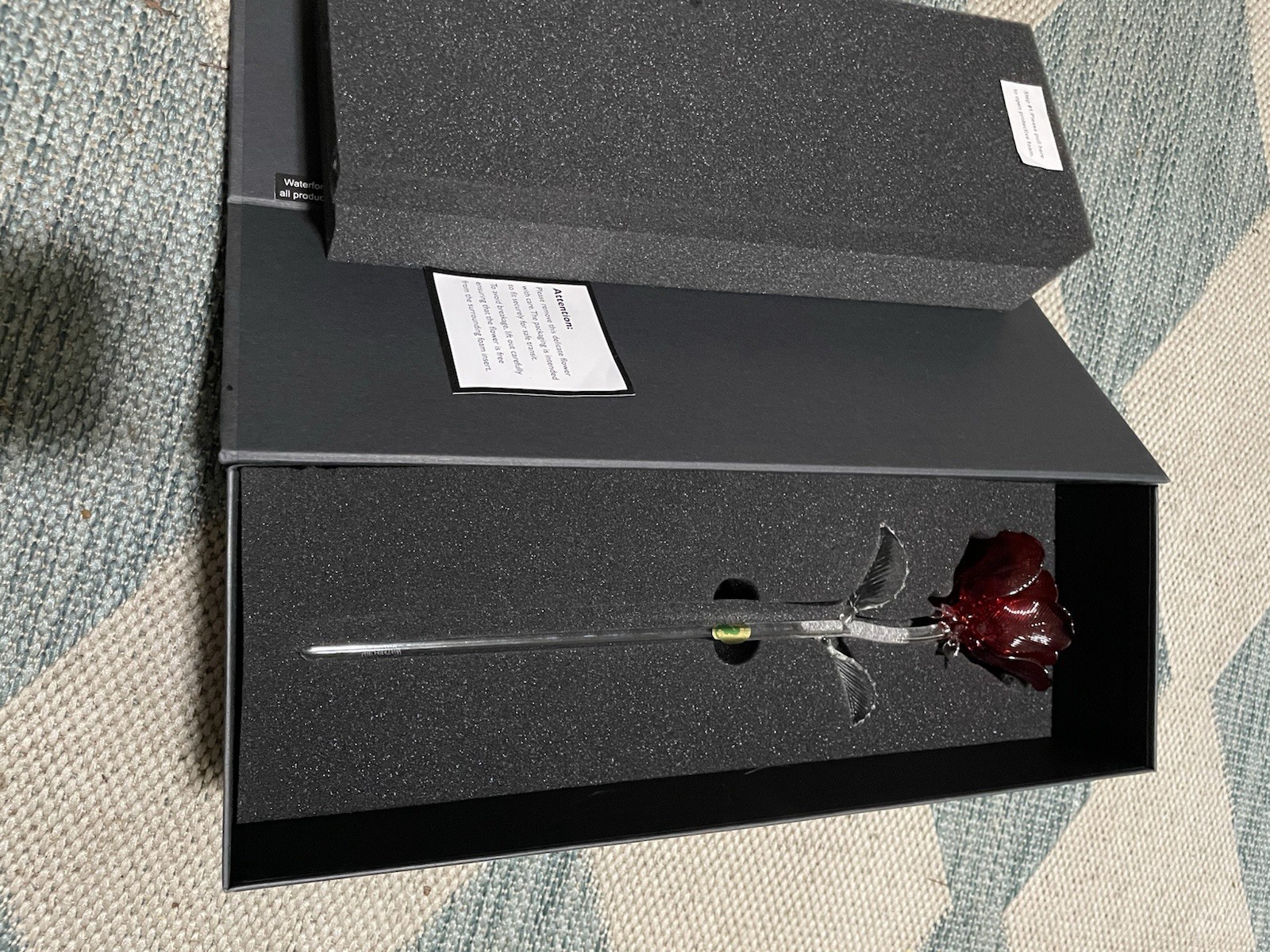 Waterford Fleurology Red Elegant Crystal Rose 15 Inch In Sculpted Box, New