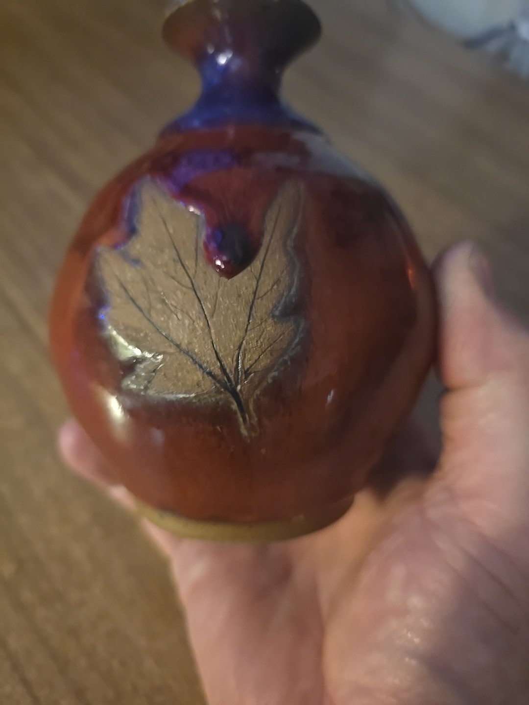 Alewine Art Pottery Burnt brown pottery Real maple leaf Impression pottery