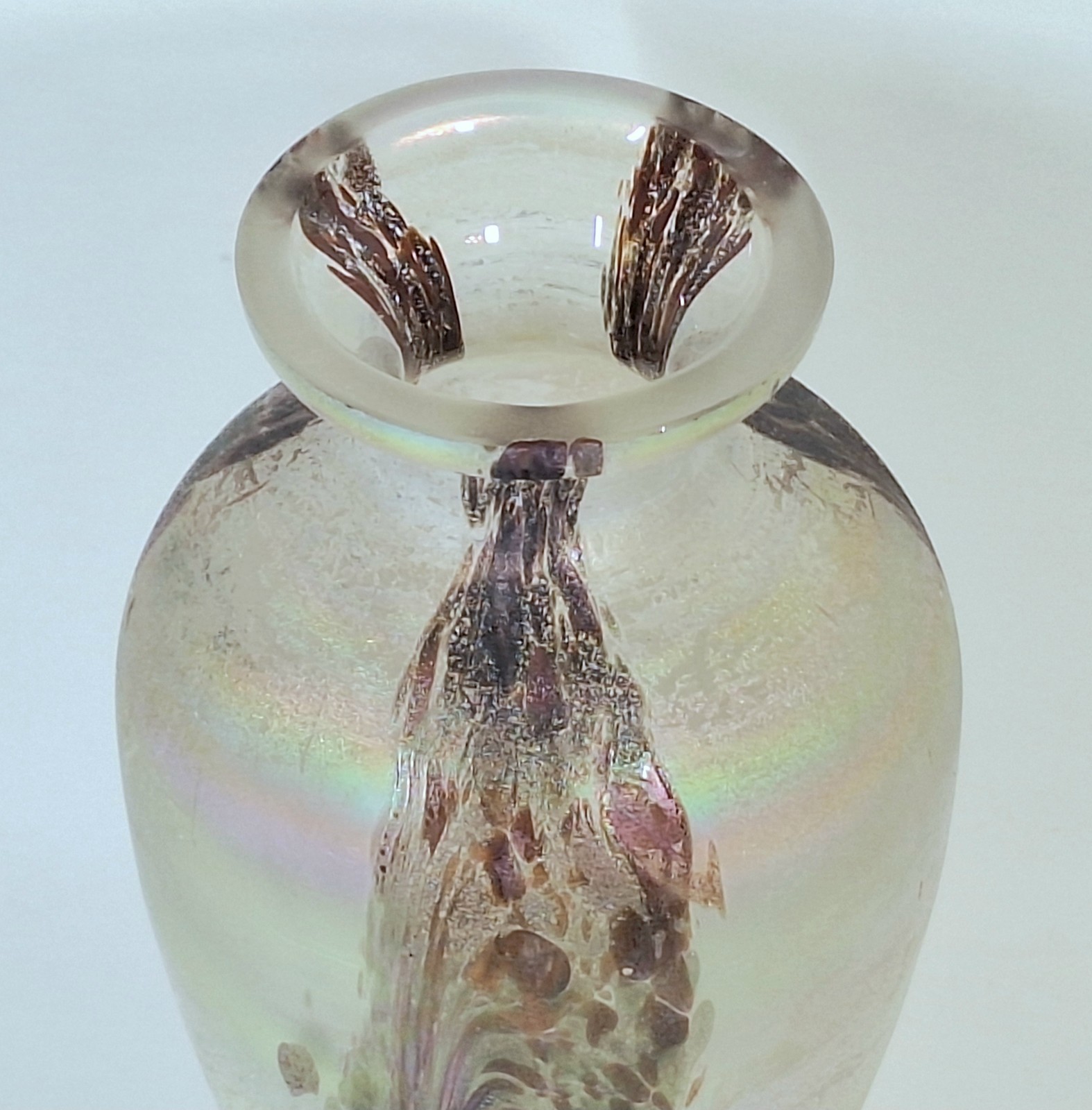 Vintage Iridescent Rainbow Swirl Frosted Glass Vase 8″ FREE SHIPPING