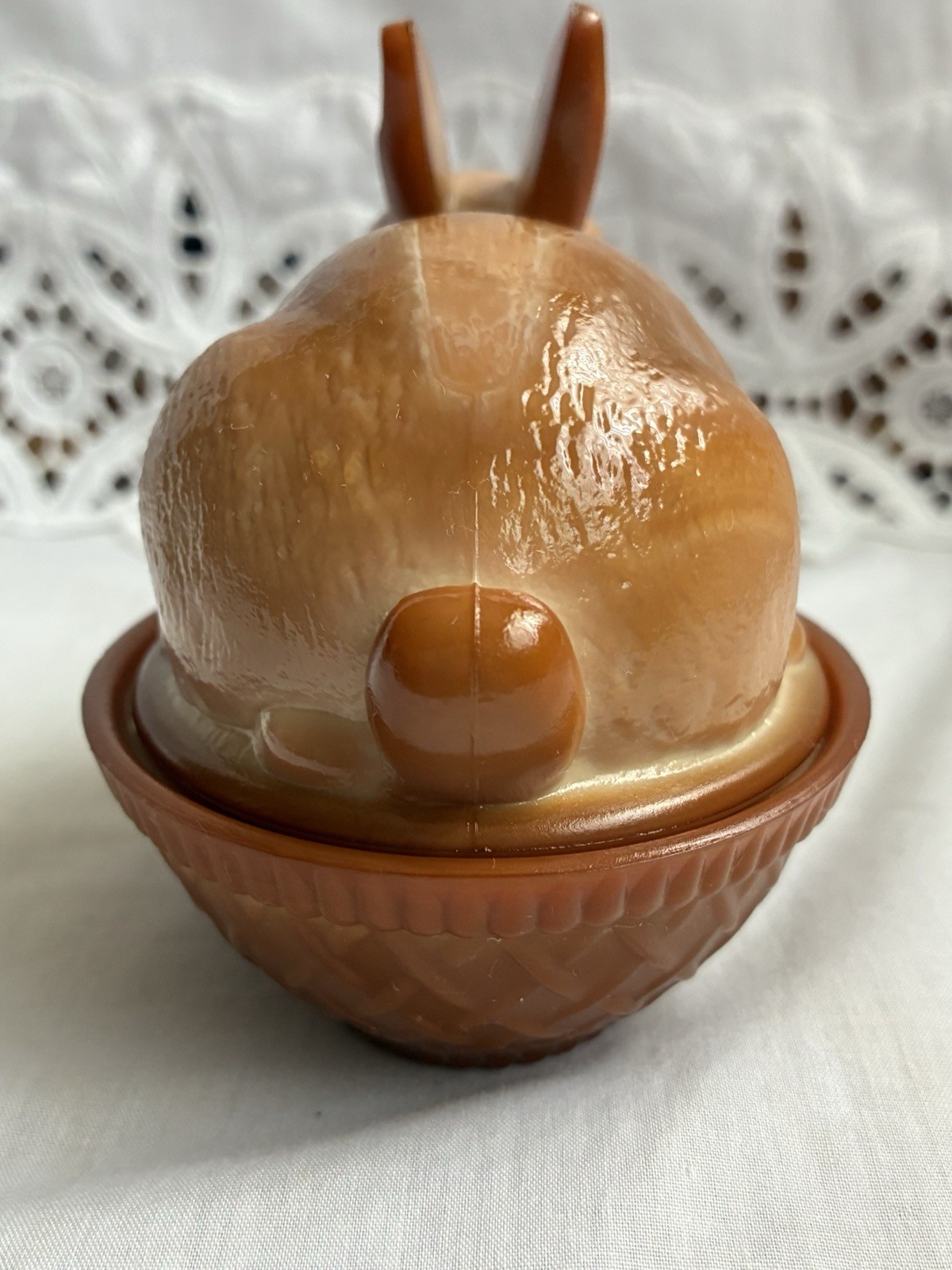 Vintage Fenton Chocolate Slag Bunny Rabbit On Nest 100 Year Anniversary