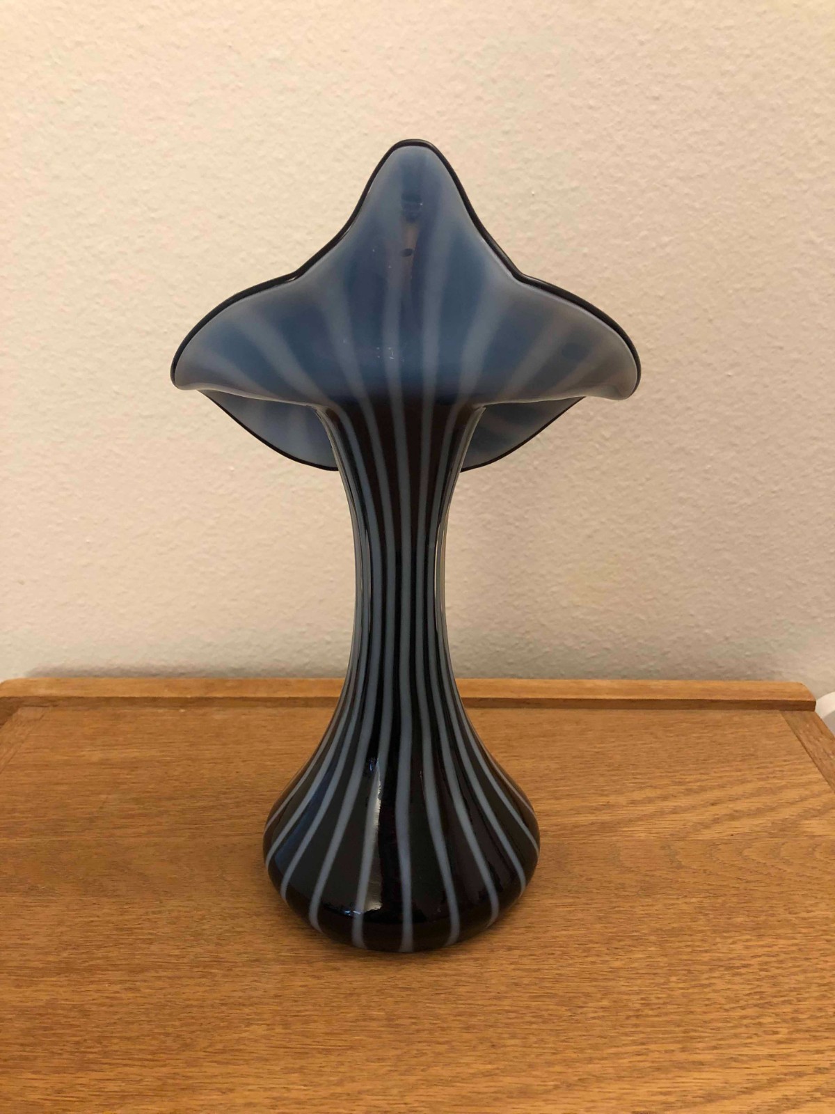 Fenton Black Opalescent Rib Optic Tulip JIP Vase