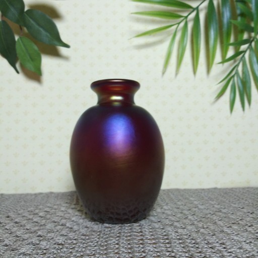 Iridescent Art Glass 5.5″ Vase Oil Slick Rainbow Hand Blown Studio Glass Signed