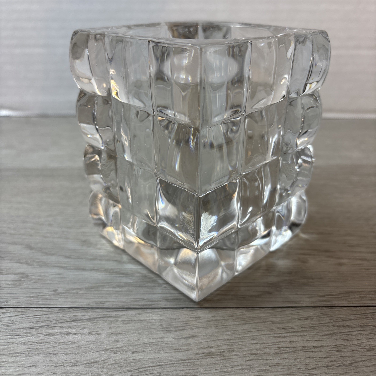 Towle Heavy Modern Cubist Crystal Vase Square 3.25”x 4.25” Round Candle