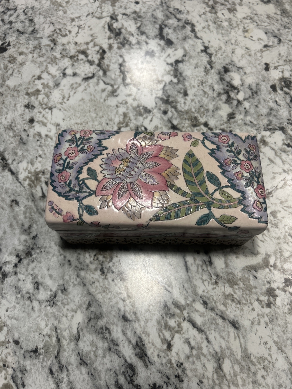 VTG HB23801 8 X 4 X 3 Jewelry Trinket Box Porcelain Floral Bainbridge Toyo 50’s