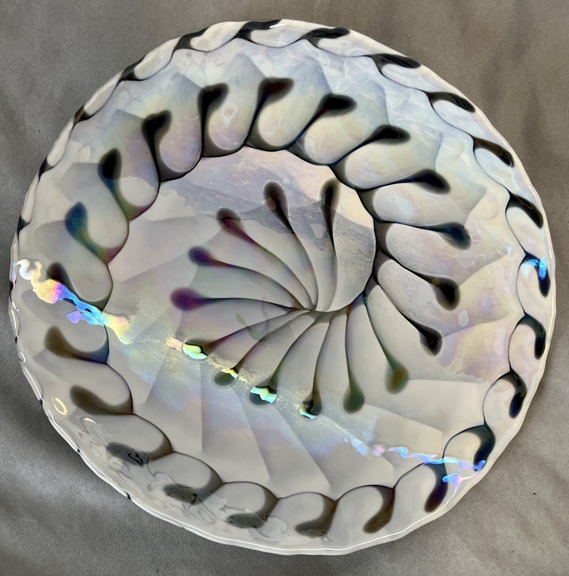 Fornace Ferro Italian Murano Art Glass Bowl Sea Shell Iridescent 16” Concave EUC