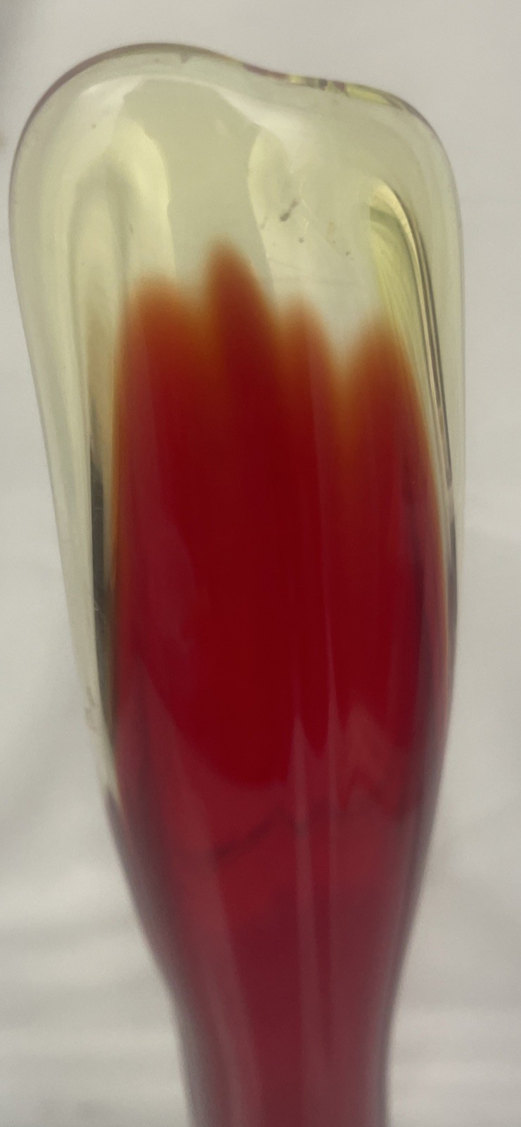MCM L.E. Smith Swung Art Glass Vase w/Fluted Top Red + Amberina Colors 15″ x 3″