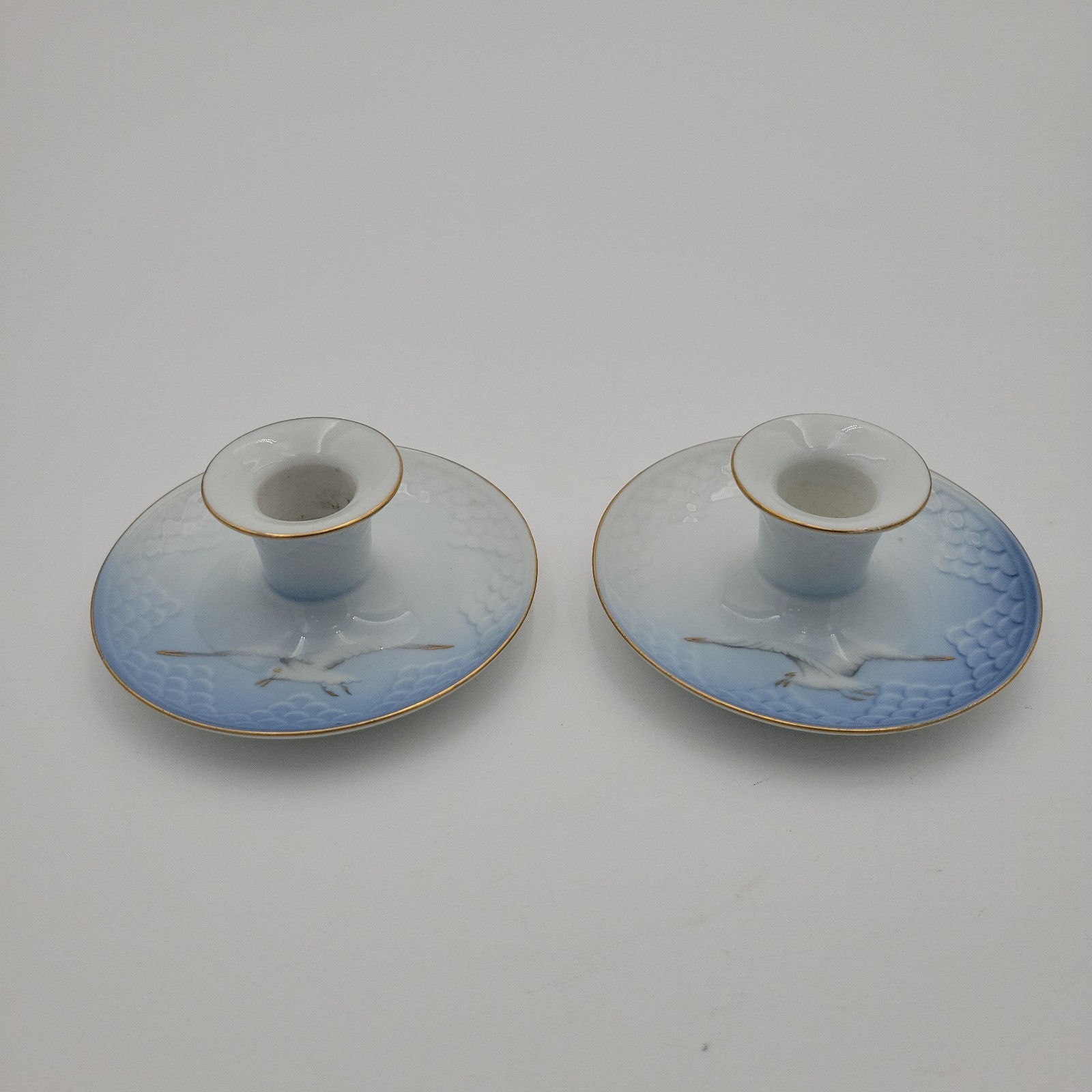Vintage Set Pair B & G Bing Grondahl Denmark 249 Candle Holder Seagulls Birds