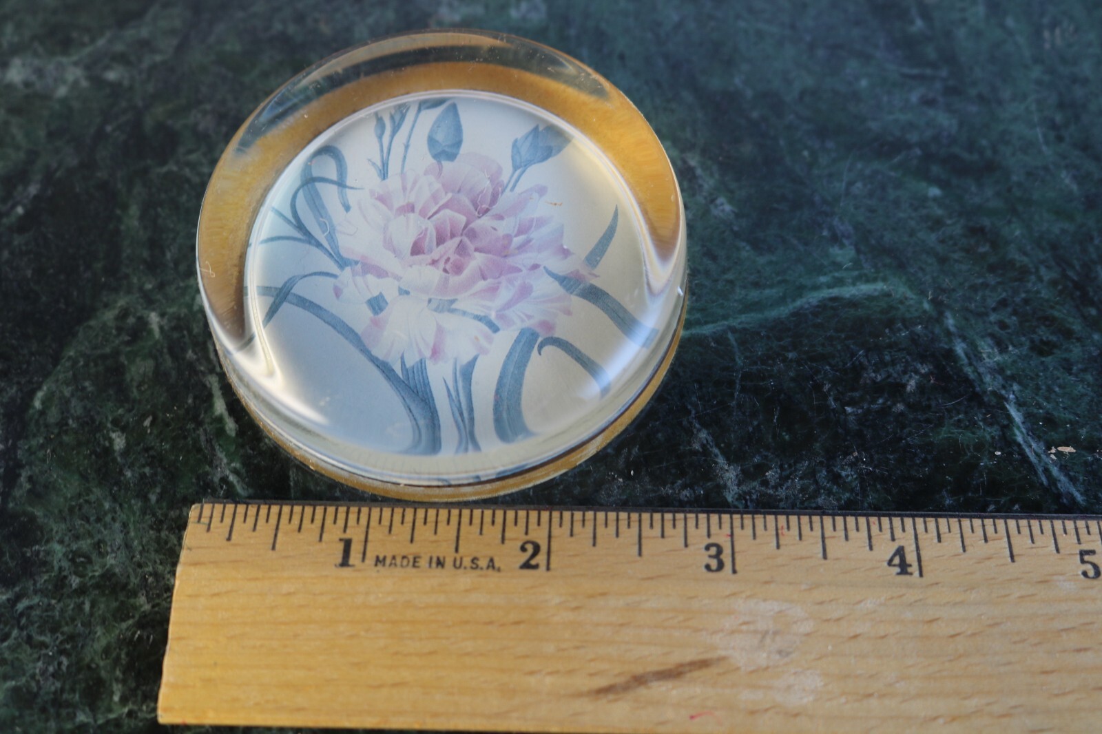 Glass Painted Flower Artistic Paperweight .75″ Tall 3″ Diameter 7oz