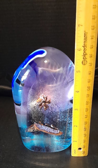 Vintage Large MCM Murano Barbini Signed 1989 Ocean Scene 4 Lb. Paperweight