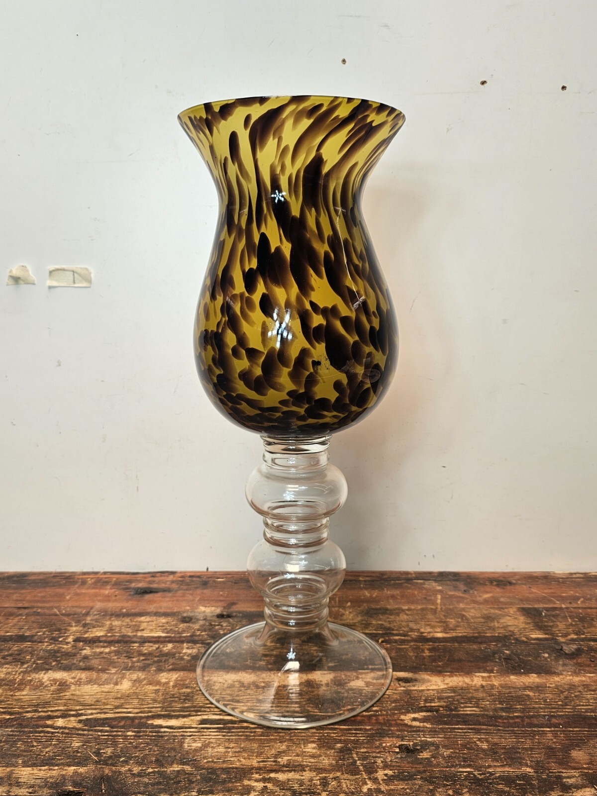 Large Tortoise Shell Hand Blown Glass Flower Vase 7.75″ Dia x 20.75″ H