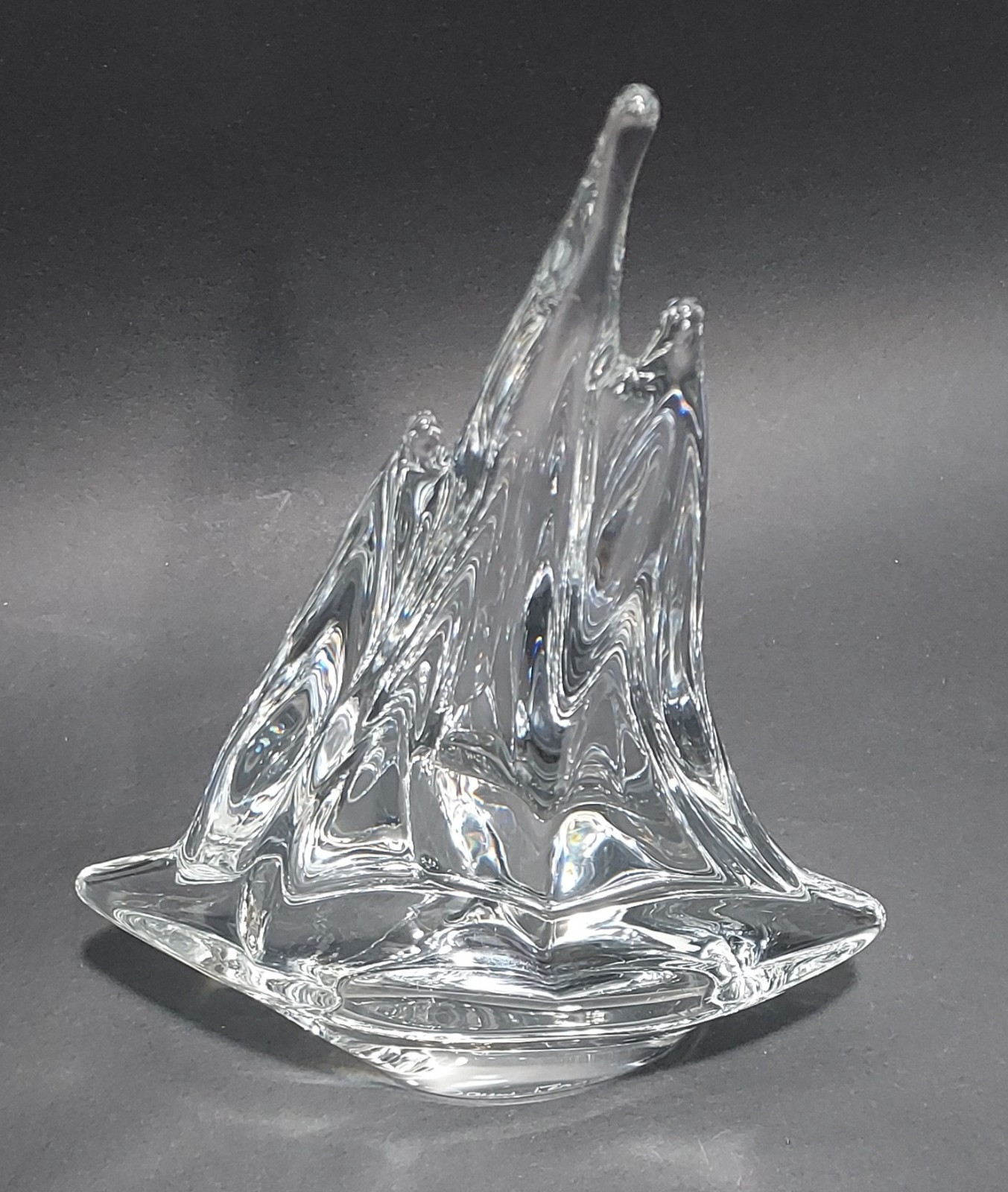 Daum France Crystal Triple Mast Sailboat Figurine/Sculpture