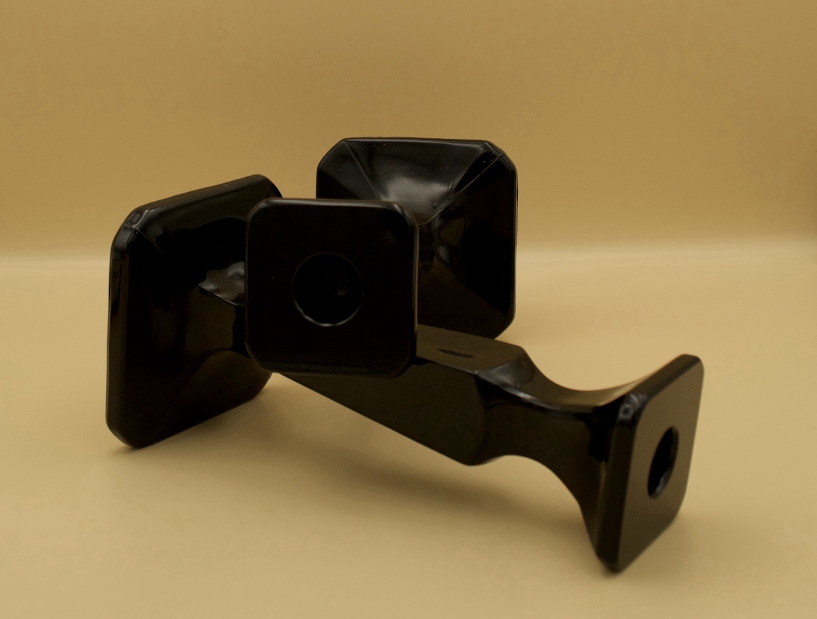 Black Glass Candlestick Holders, Pair
