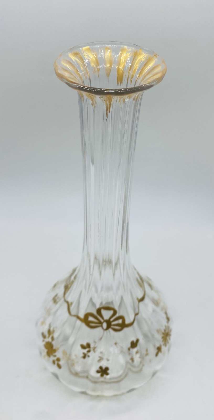 Stunning 19th Cent French BACCARAT Clear Paneled Cristal Vase Gold Gilding