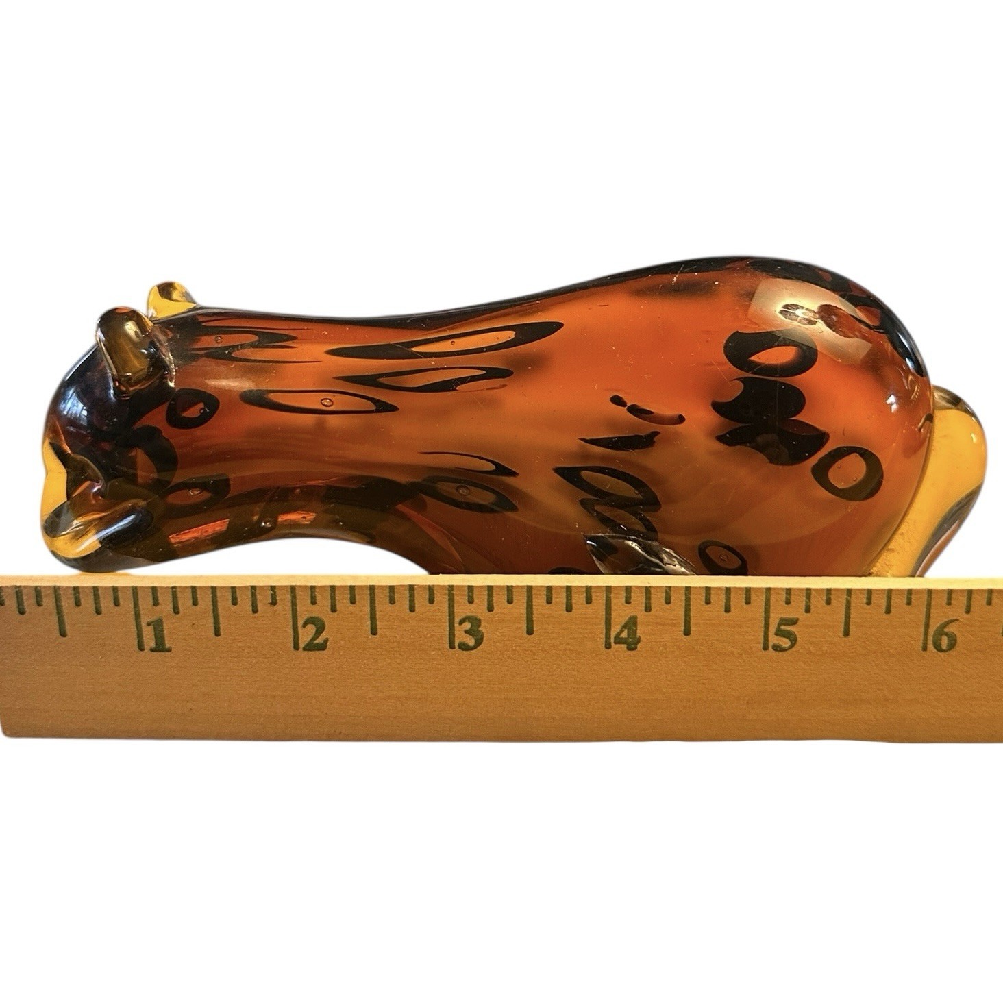 Murano Style Handblown Art Glass Spotted Leopard-Cheetah 7 “ X 2.25” X 2.25” EUC