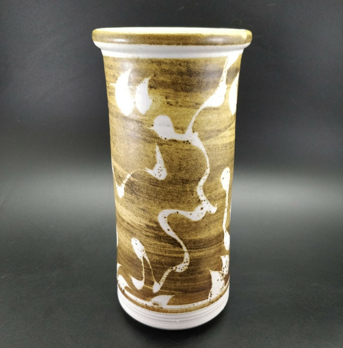 Crutchfield Studio Pottery Vase Vintage Brown Cream Abstract