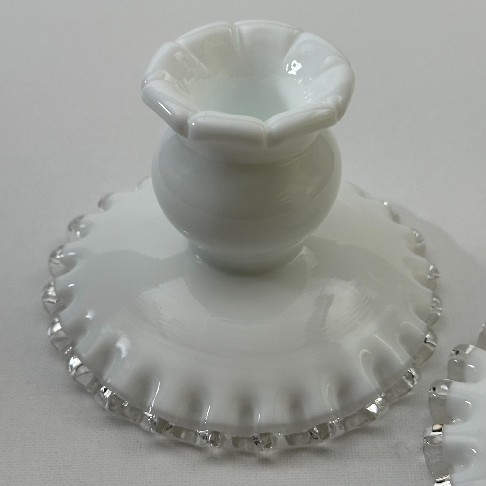 Fenton Silver Crest Single Light Candlestick Holders Vintage Pair