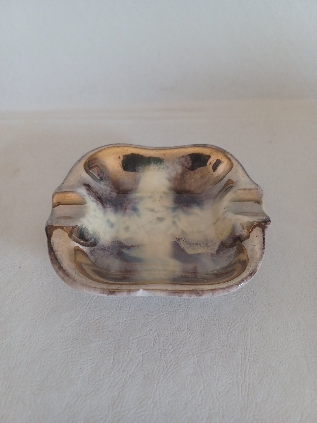 Vtg 1960’s German Made #731 Putty Green, Violet an Gold Cigar Cigarette Ashtray.
