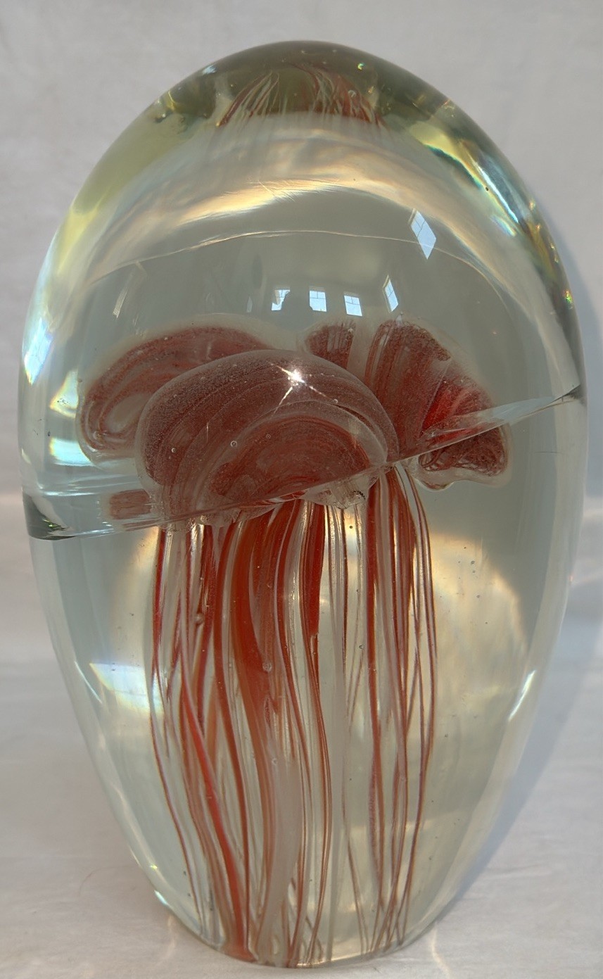 Vintage Extra Large 9” Glass with 3 Jellyfish Art Glass Paperweight Glows 8 Lbs