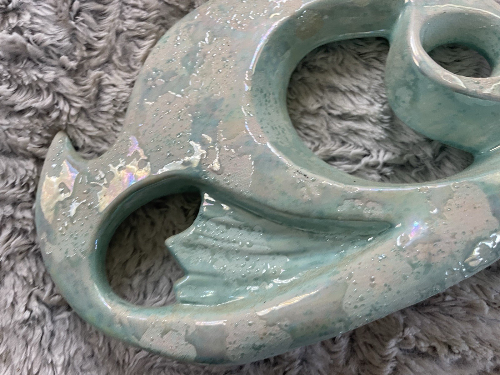 VTG Turquoise Fish Ceramic Sculpture Open Cut Nautical Beach Ocean Decor