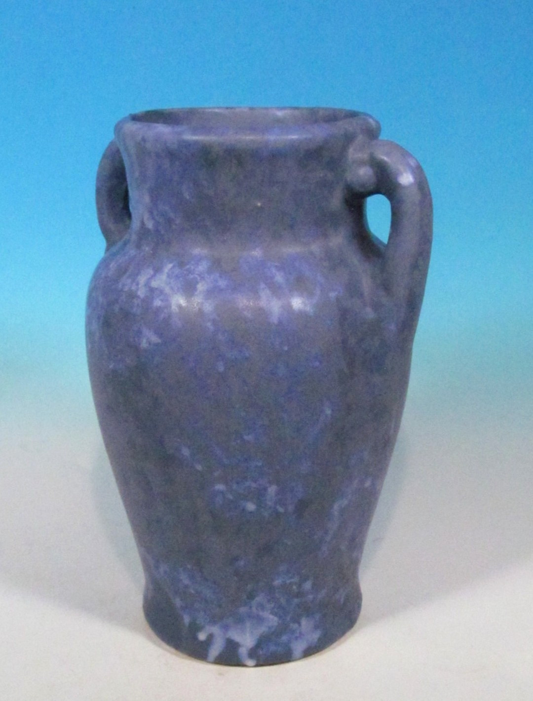 Brush McCoy Blue Mottled Vellum 1930s Arts & Crafts Pottery Handled Vase