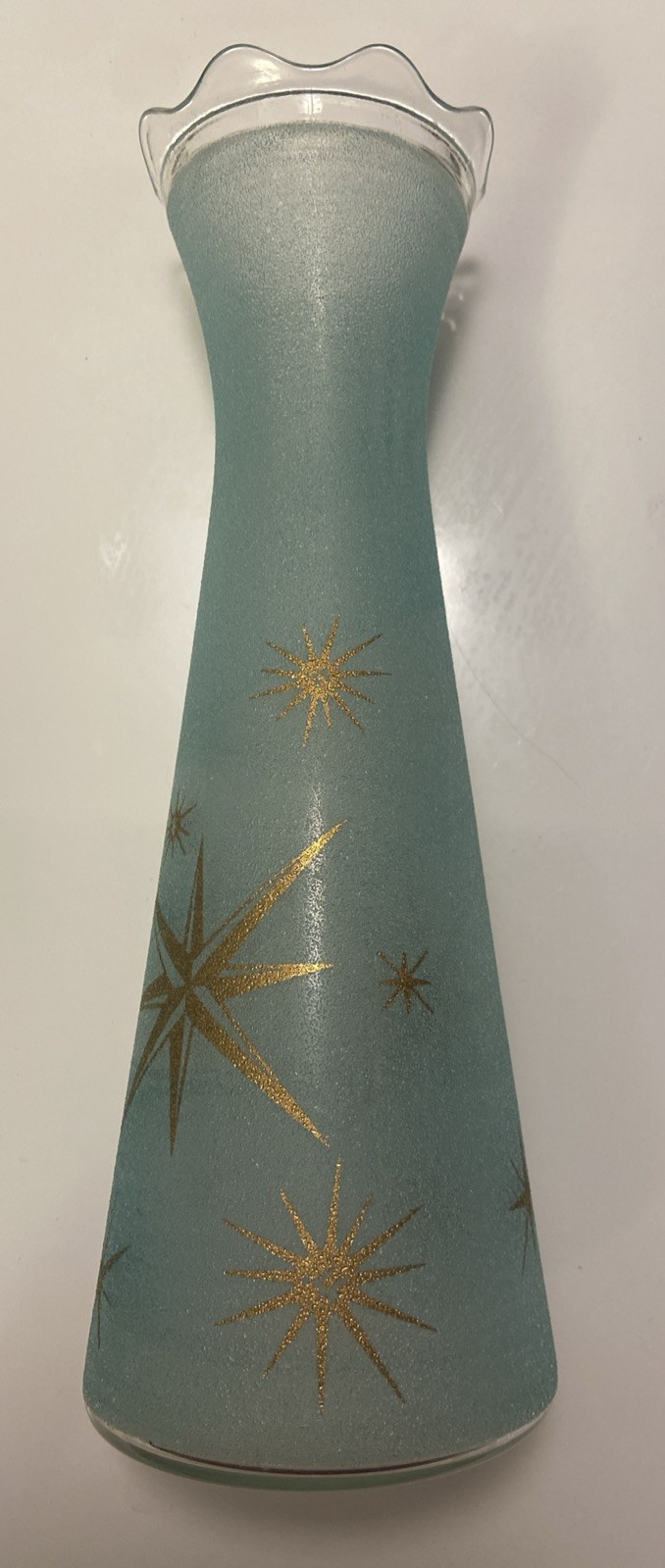 Vintage MCM Bartlett Collins Teal Frosted 9″ Atomic Starburst Vase