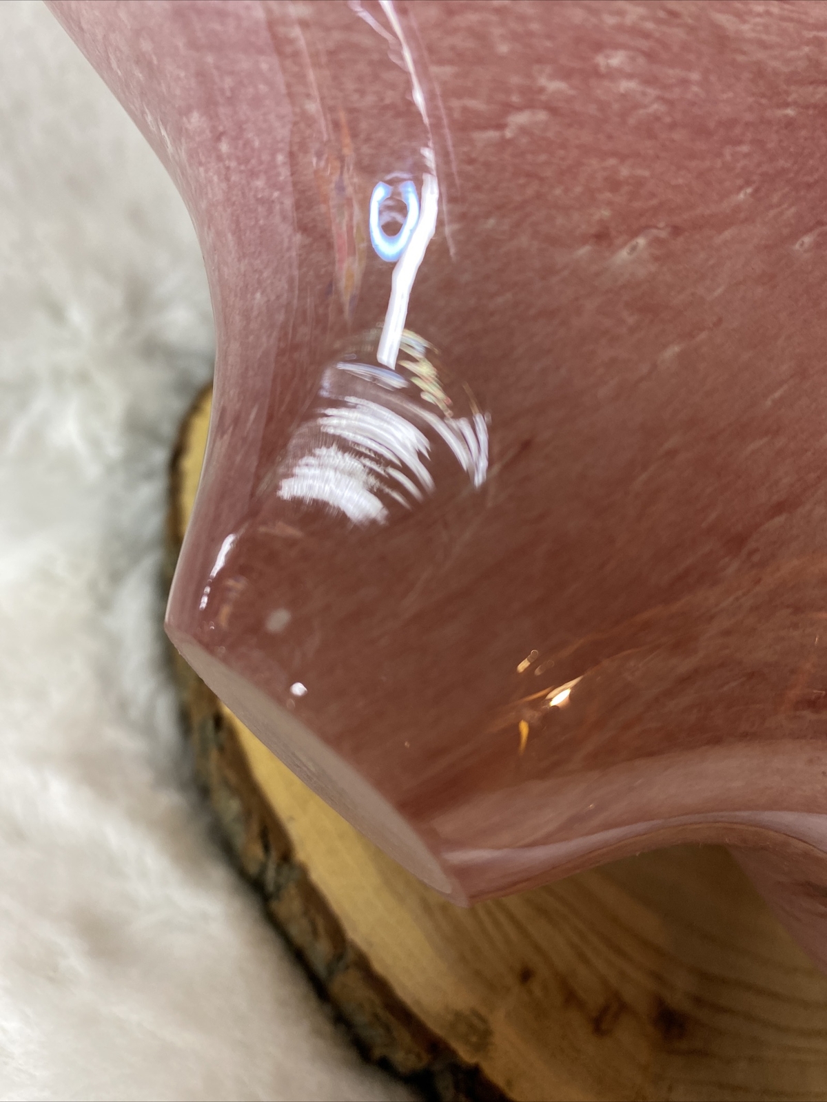 Art Glass Clear Pink And White Stretch Abstract Waves Swan Neck Basket Dish
