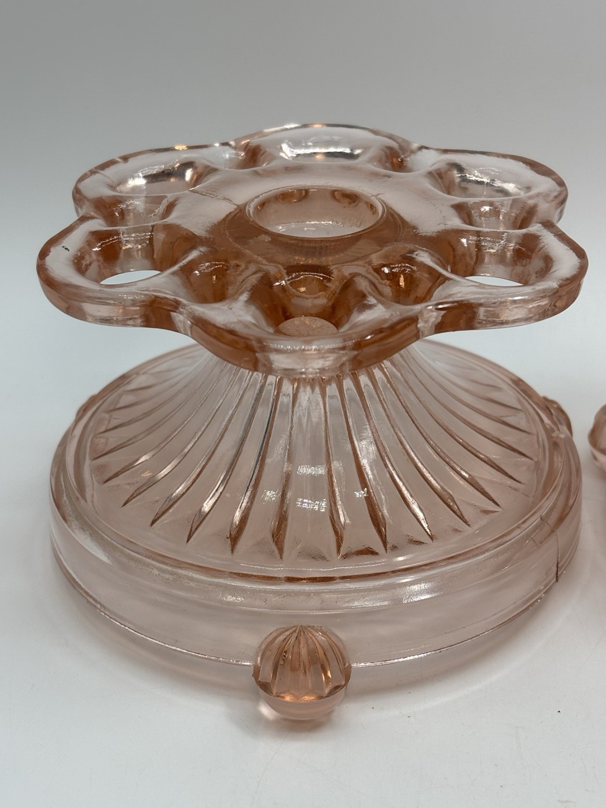Vtg Anchor Hocking Pink Depression Glass Candlestick Old Colony/ Lace Edge ‘30’s