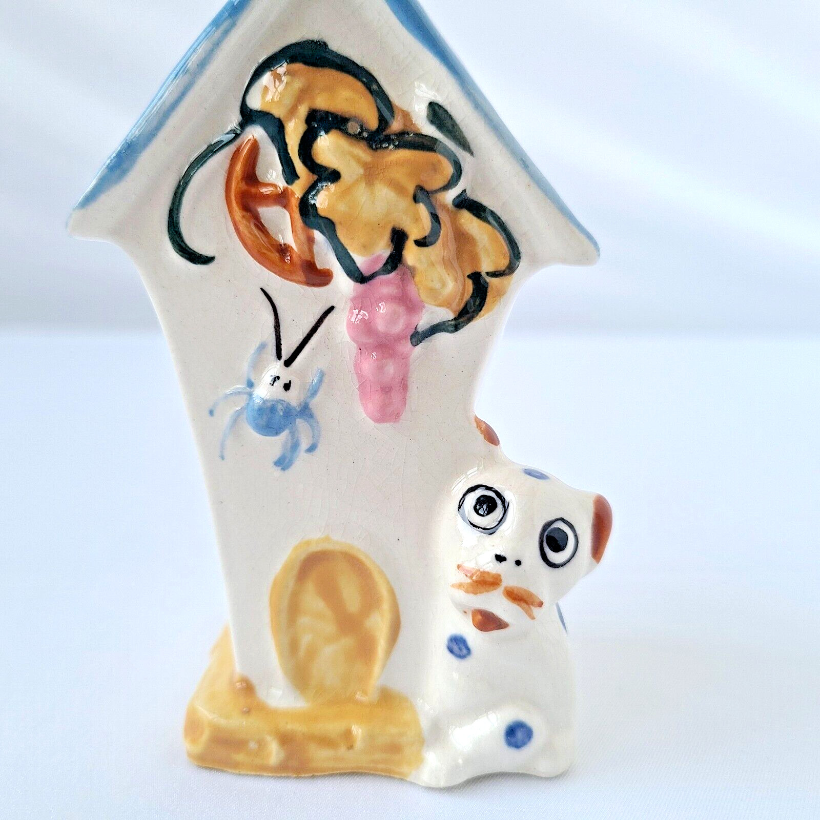 Vtg Porcelain Hand Painted Dog House Planter Vase Kitsch Kitschy Japan Figurine