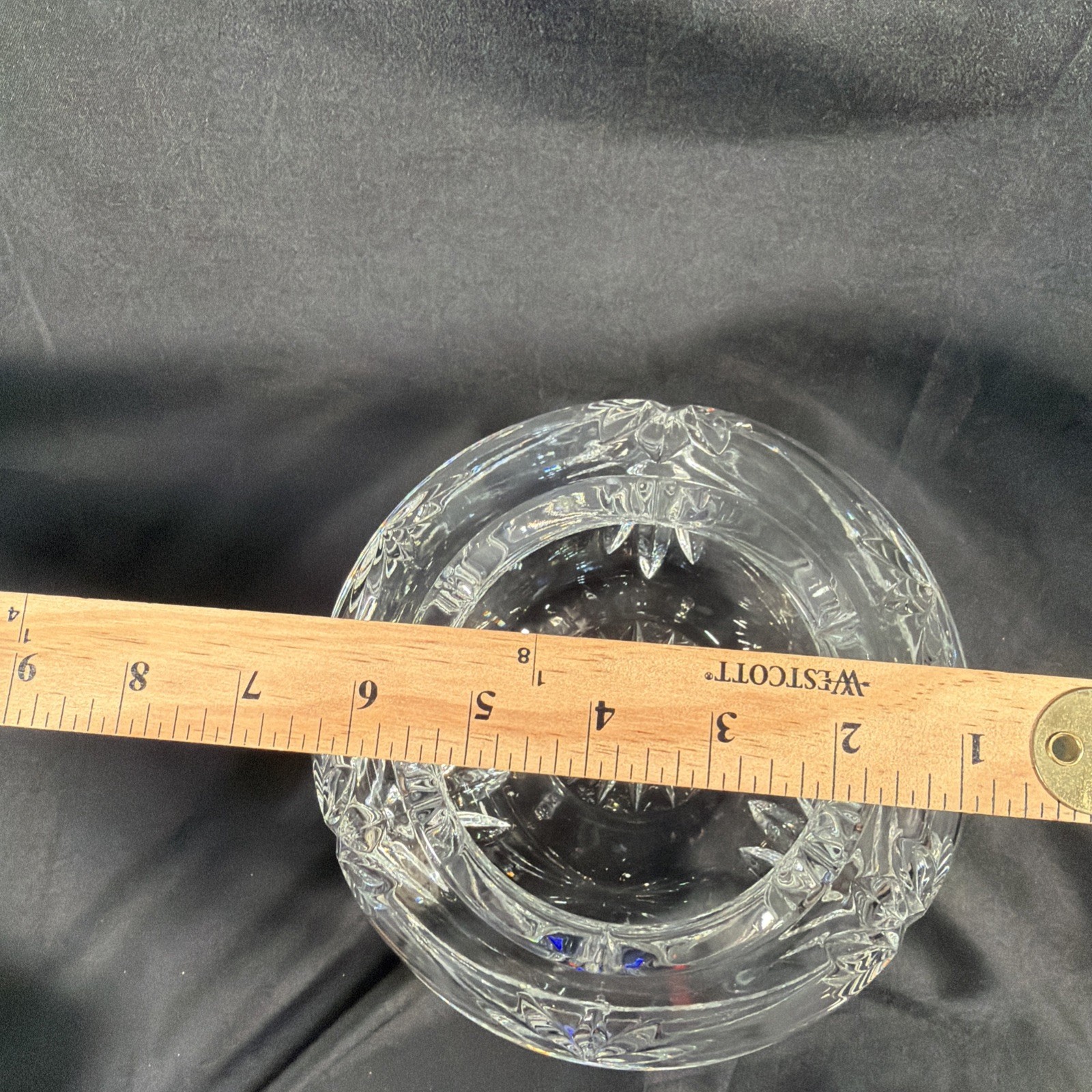Heavy Cut Crystal Bowl Starburst Base 7.5″ Thick Rim 4lb 14oz