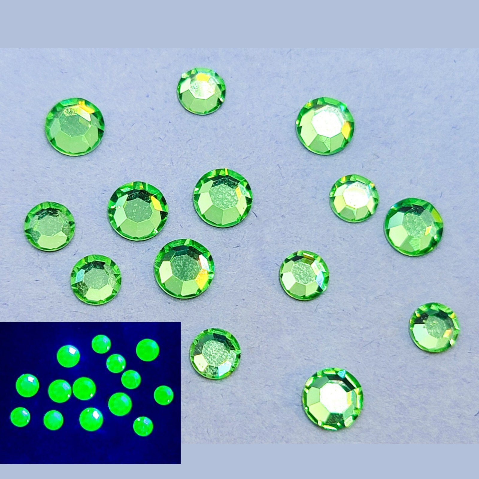 Vintage Flat Back Uranium Glass Rhinestones 3.6mm 4.6mm Green Embellishment 10pc
