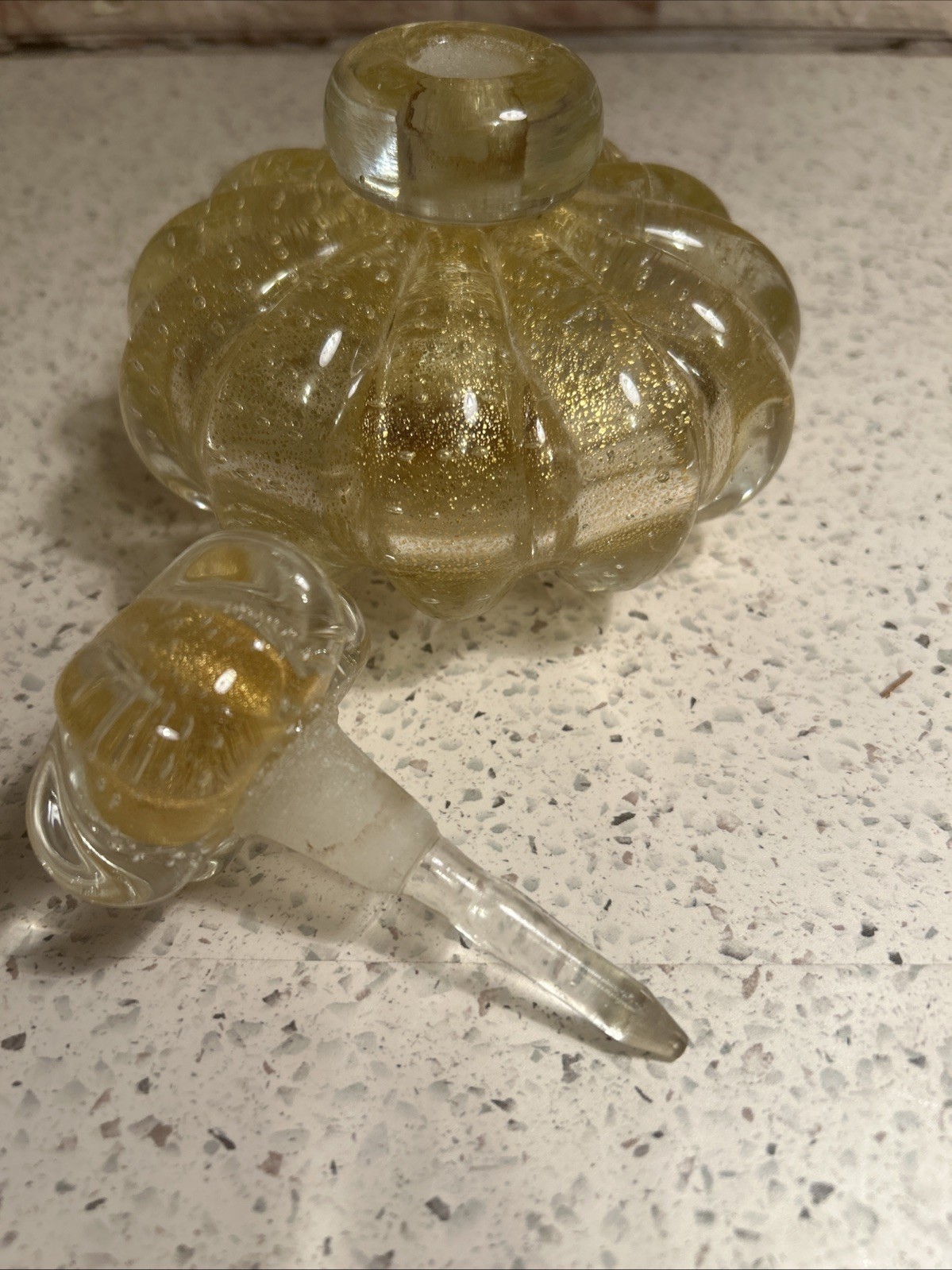 Gold Perfume Bottle with Stopper – Venetian Glass – Made in Murano Italy