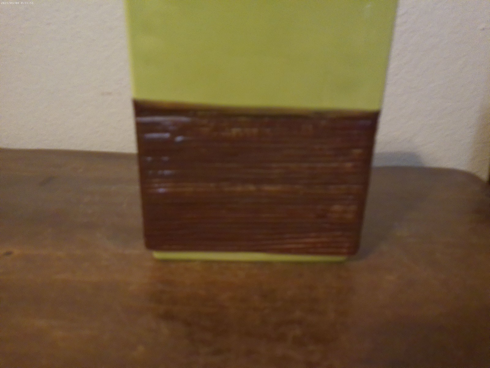 Vintage Mid Century Chartreuse and Brown Rectangular Vase