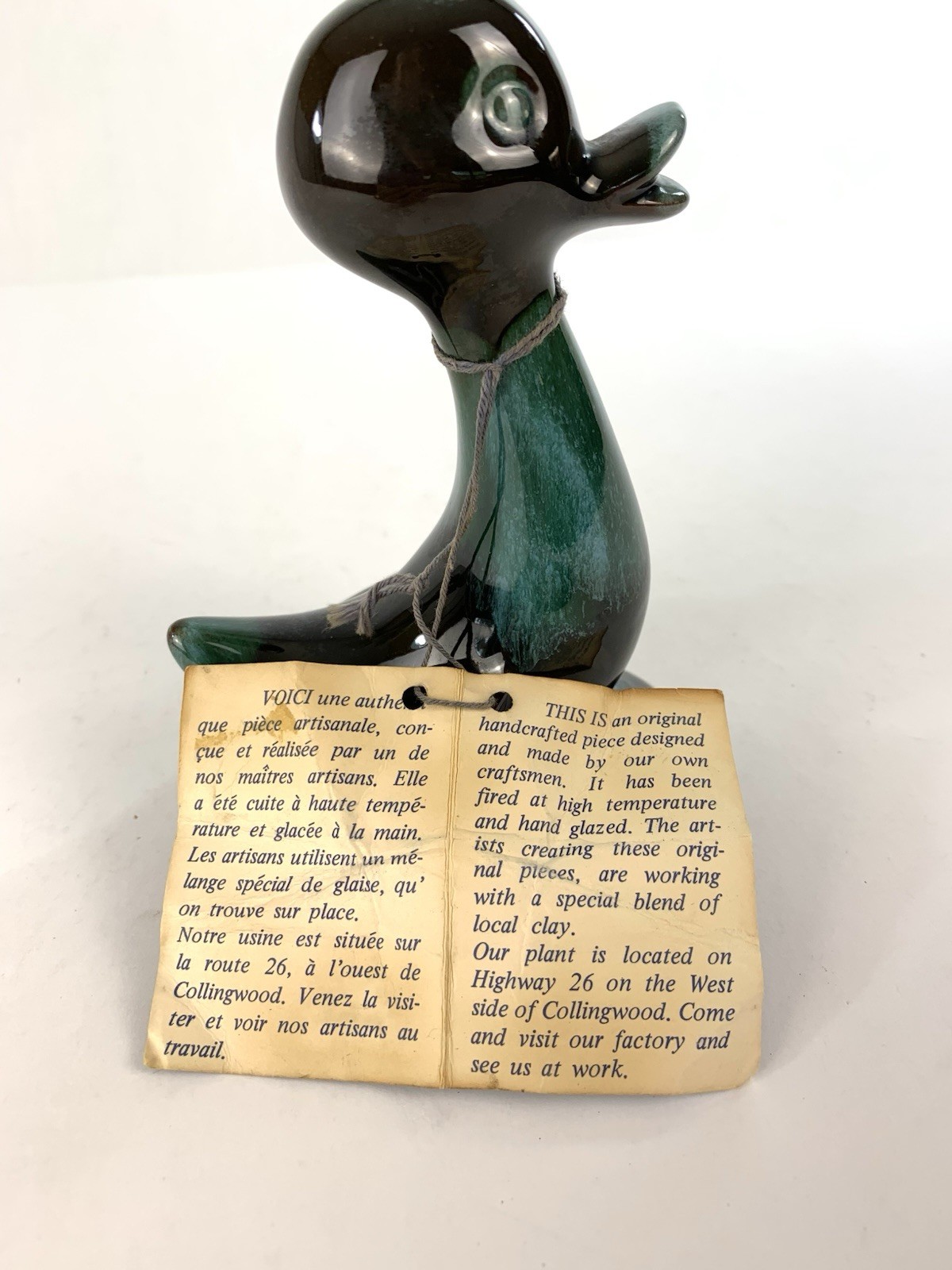 VTG Blue Mountain MCM Pottery Duckling Blue Teal Green Drip Glaze Figurine 5.5”