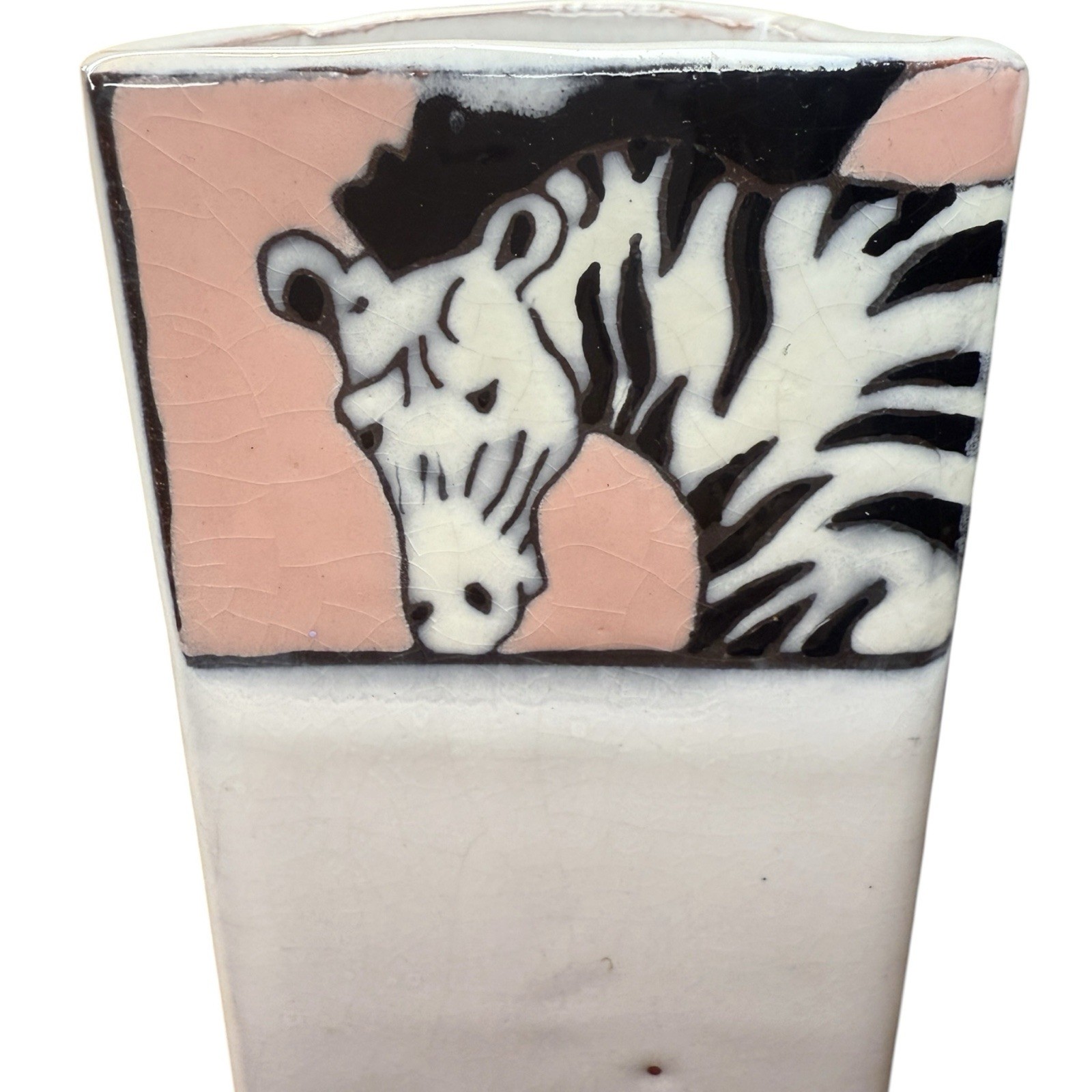 Vintage Studio Pottery Zebra Vase Signed Hand Glazed Postmodern Ceramic Art