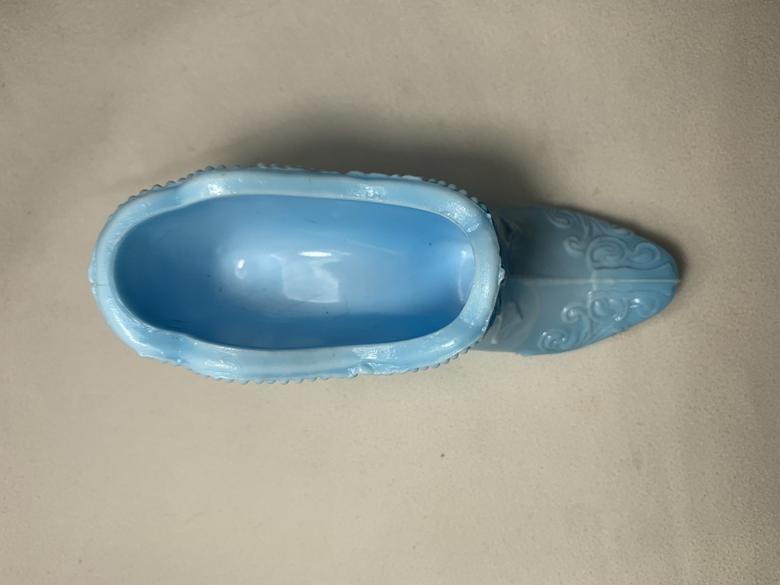 Vintage Mosser Light Blue Slag Glass Art High Heel Bow Slipper Shoe #87
