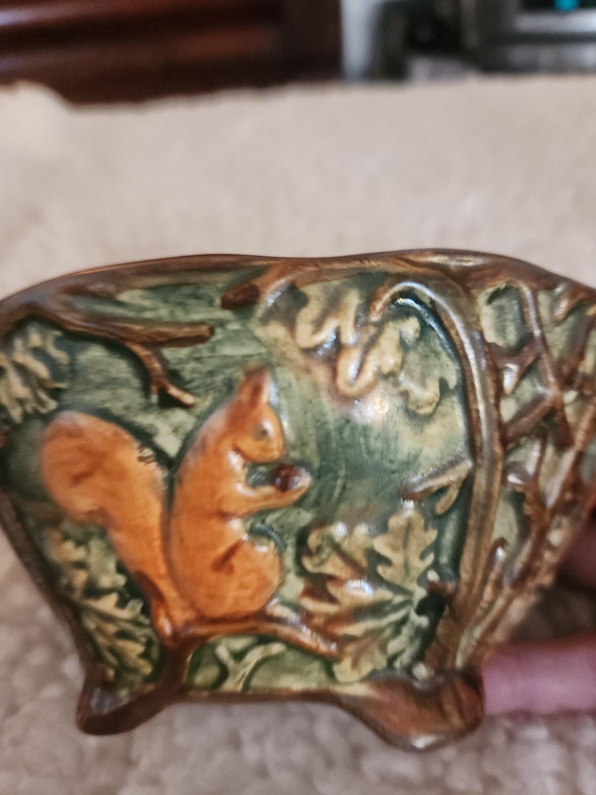 Weller Pottery Pattern Bowl w Squirrels Forest Crisp Mold Unmarked