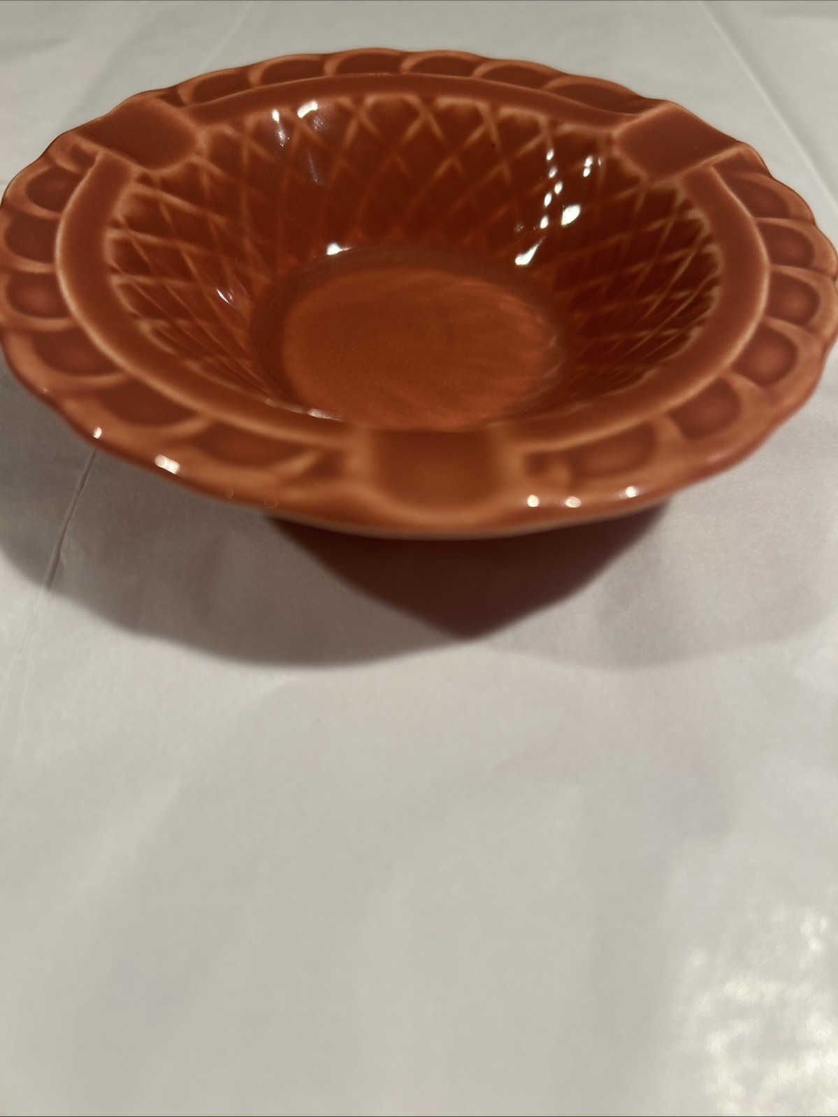 Vtg Homer Laughlin Harlequin Basketweave Ashtray Original Rose Glaze 1930s HLC