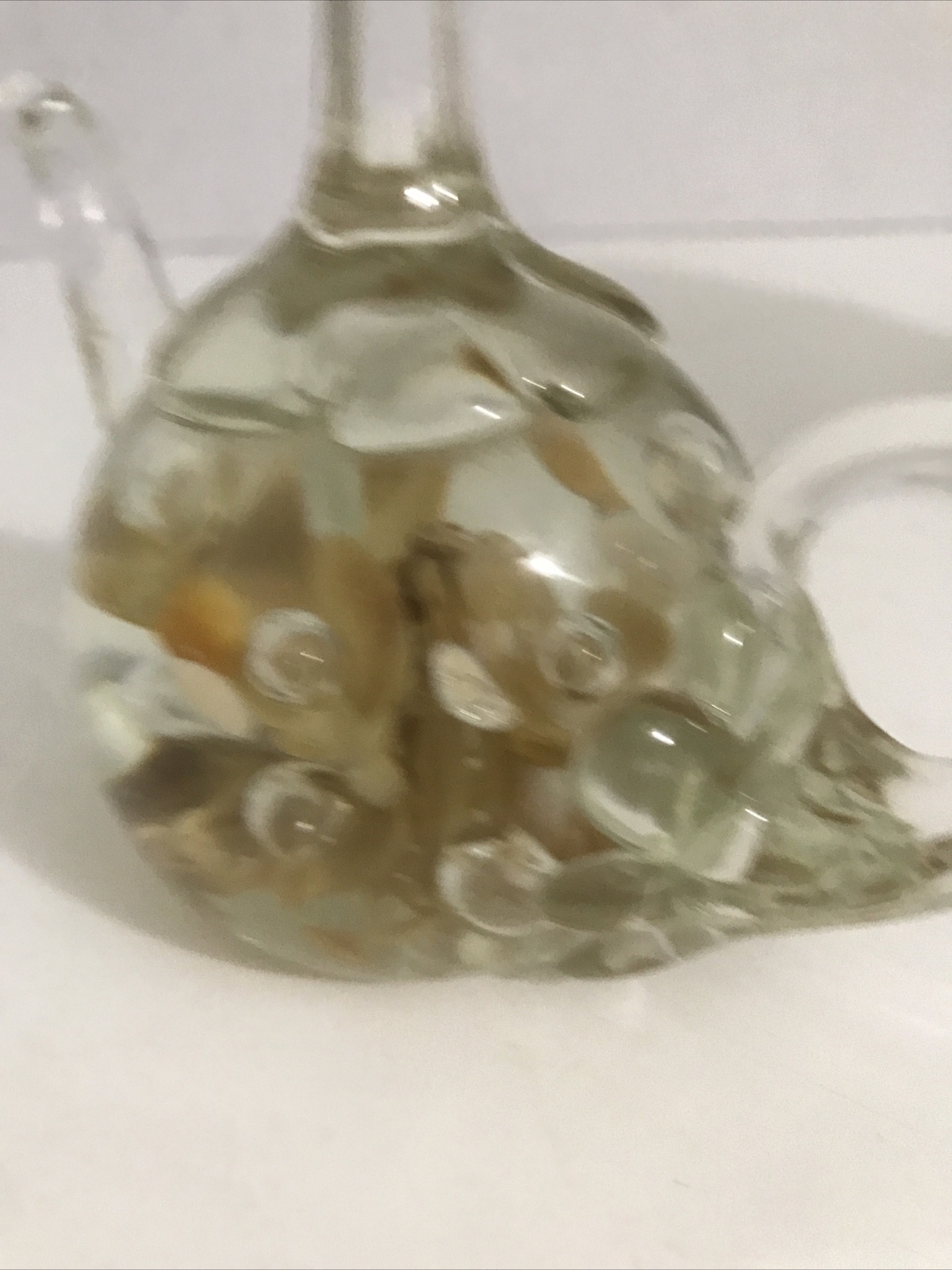 Joe St. Clair Art Glass Teapot Ring Holder Paperweight Flowers Bubbles Signed