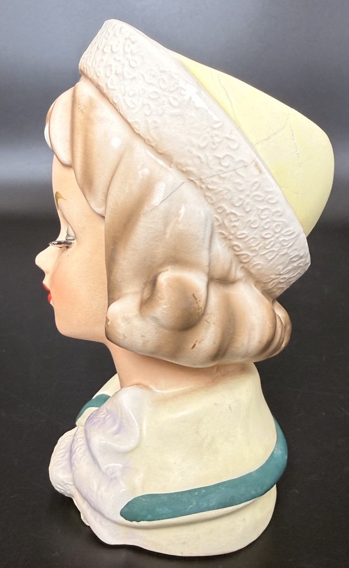 Vintage Jackie O Pillbox Hat Head Vase Trimont Lady Head Vase 6”