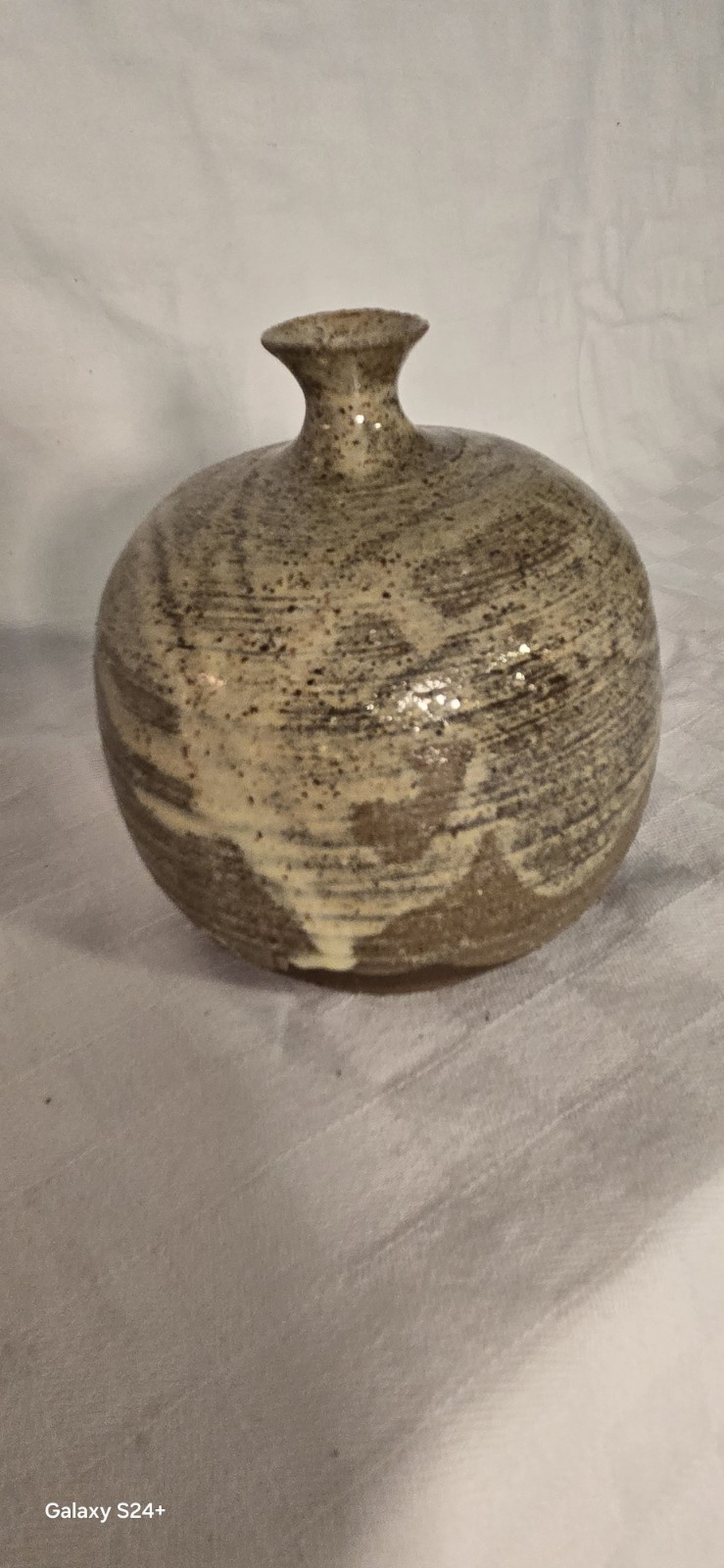 Handmade Round Stoneware Jug H4-3/4″X4″Round, Unsigned