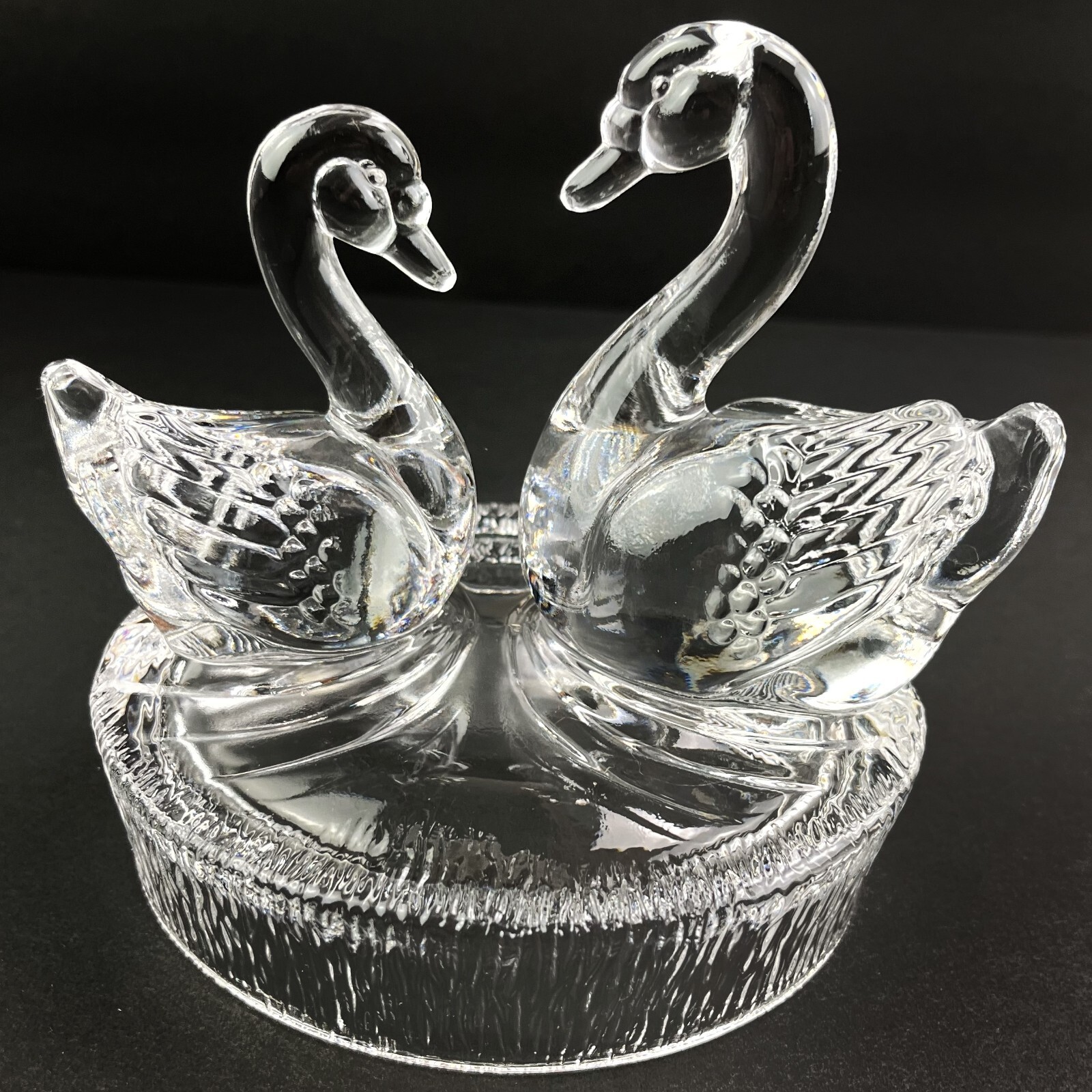 Vintage Royal Crystal Rock Figurine Swan & Cygnet Wildlife Italian Crystal Clear