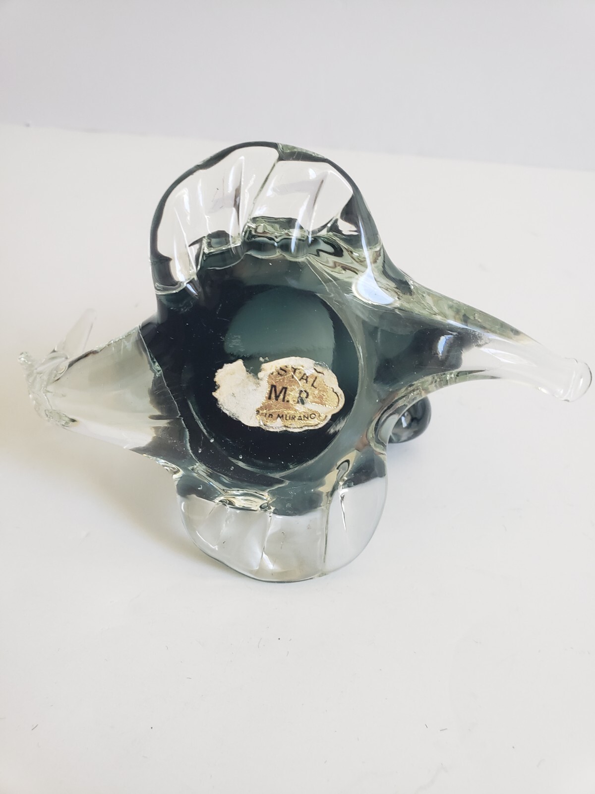 Vintage Art Glass Murano Smokey Gray Clear Snail Figurine 6×4 V Nason w/ Sticker