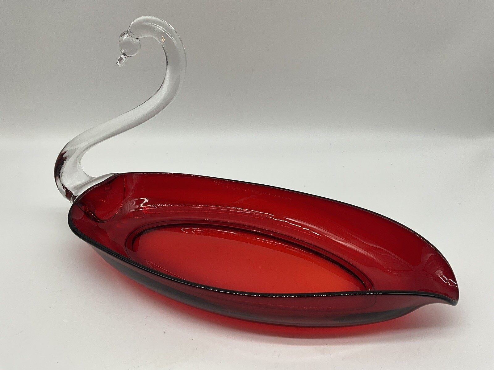 Vintage Viking Glass Red Swan Dish MCM Collectible Art Glass Collectible Vintage