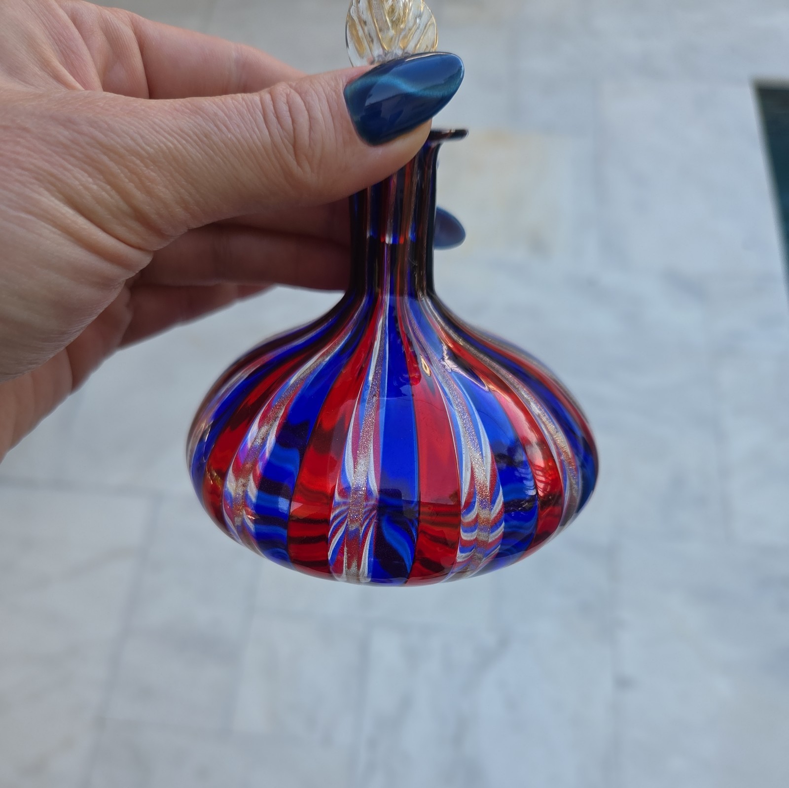 Vintage Linea Valentina Murano Glass Aventurine Striped Perfume Bottle W Stopper