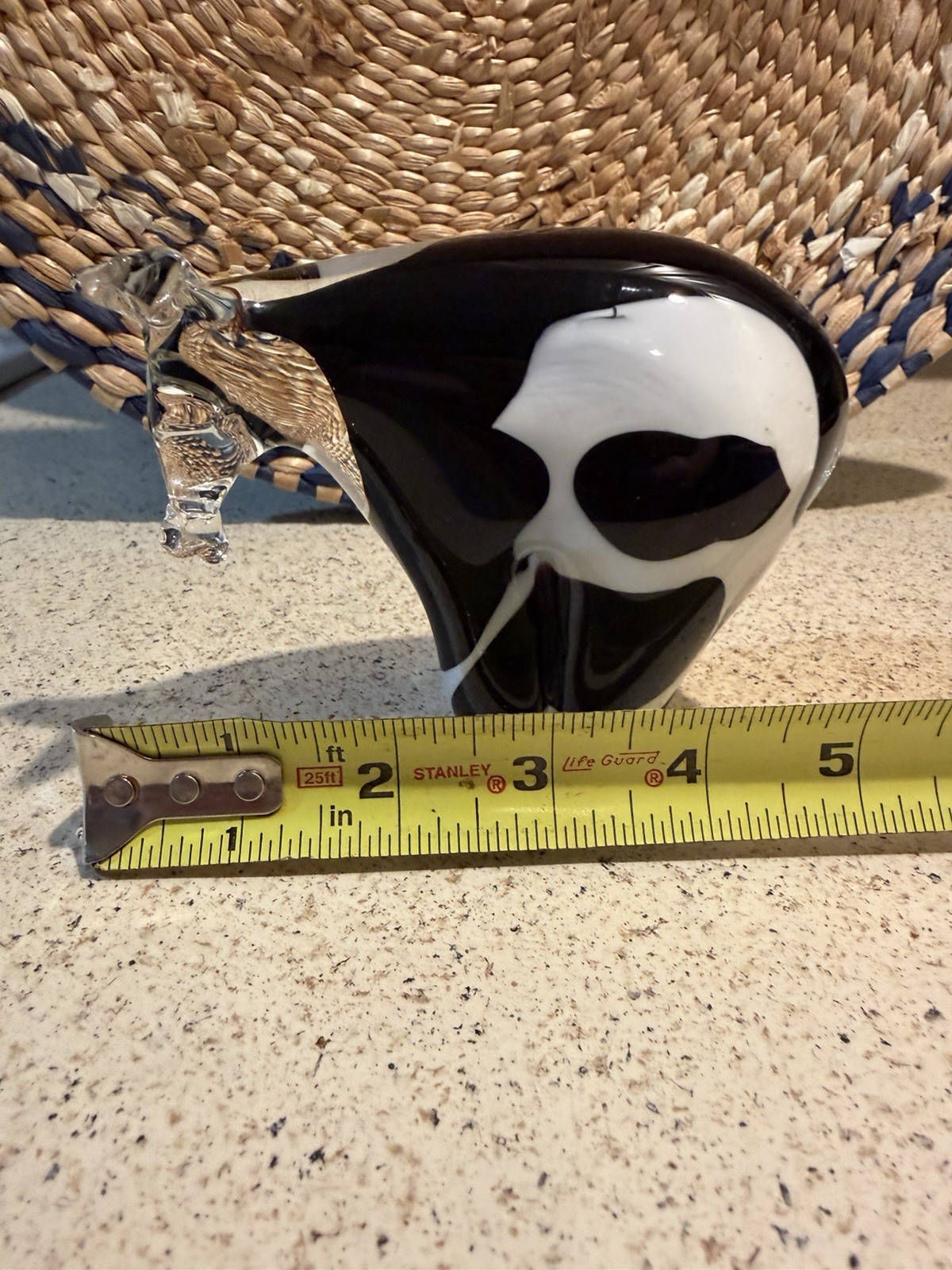 Spotted Horned Cow Art Glass Figurine Paperweight Handblown Heavy Black White
