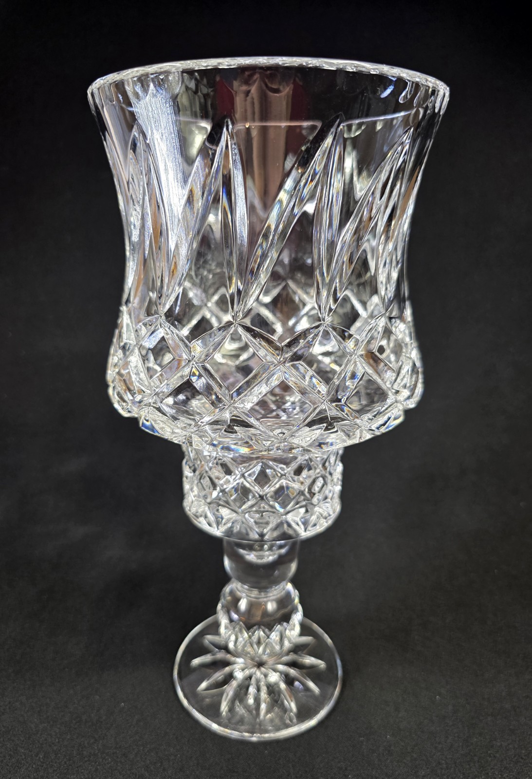 Hurricane Shade Globe Cut Lead Crystal Candlestick Holder Julia Poland 2-Pieces